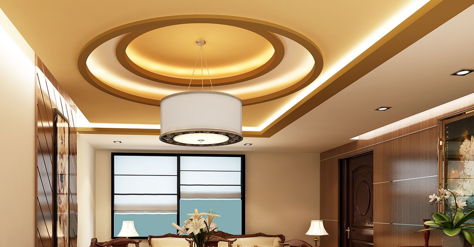 False celling with round lamp